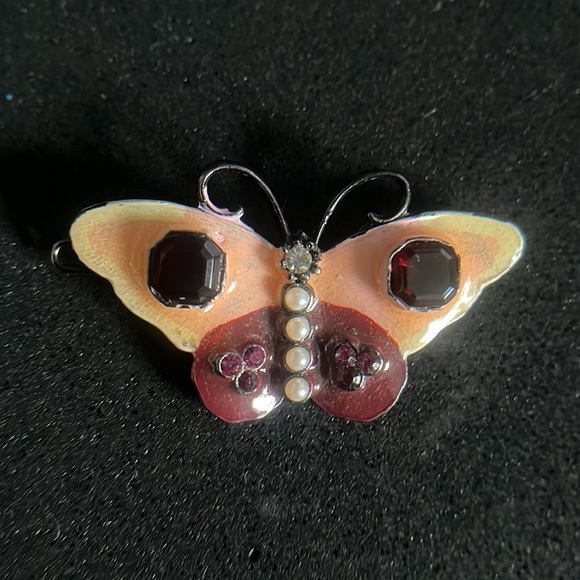 Vintage Gerard Yosca Enamel Crystal Butterfly Hair Barrette - Signed